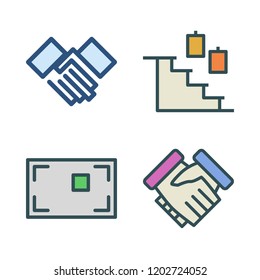 businesswoman icon set. vector set about focus, stairs and handshake icons set.