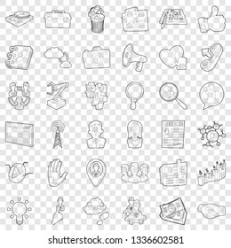 Businesswoman icons set. Outline style of 36 businesswoman vector icons for web for any design