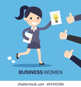 Businesswoman with an idea.Business Concept Cartoon Illustration.