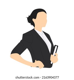 Businesswoman illustration isolated on white background. Attractive successful business woman dressed in a stylish black suit. Concept of confident businesswoman. vector illustration.