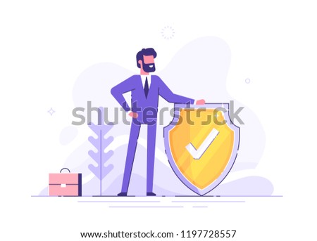 Businesswoman and info sign. Information, FAQ, notice and advertisement concept. Banner for web page. Modern vector illustration.
 
