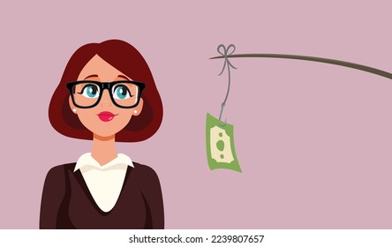 
Businesswoman Interested in Easy Money Bait Vector Concept Illustration. Woman lured into shady business by the promise of earning big profit 
