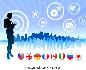 Businesswoman with internet flag buttons Original Vector Illustration