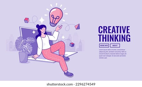 Businesswoman or investor with light bulb. innovative technology. Invest In Idea. Creative thinking, new idea concept. new creativity to move beyond the original idea. Vector outline Illustration.