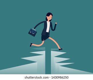 Businesswoman Jumping Cross Gap Vector Illustration Stock Vector ...