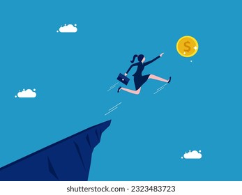 Businesswoman jumping and grabbing coin
