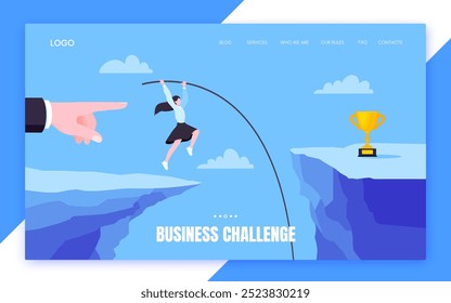 Businesswoman jumps pole vault over graph bars flat style design vector illustration business concept. Business growth and goal achievement concept.