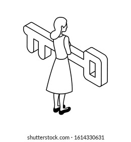 businesswoman with key on white background vector illustration design