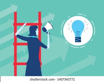 businesswoman ladders speaker creativity business success vector illustration