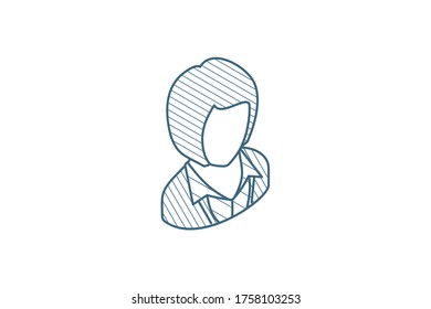 businesswoman, lady avatar, business isometric icon. 3d vector illustration. Isolated line art technical drawing. Editable stroke