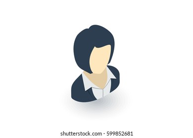 businesswoman, lady avatar, business isometric flat icon. 3d vector colorful illustration. Pictogram isolated on white background