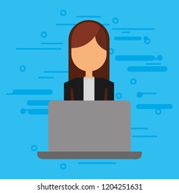 businesswoman with laptop computer avatar character