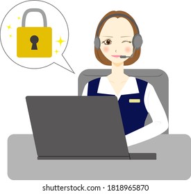 Businesswoman with laptop. Computer security concept. Vector illustration