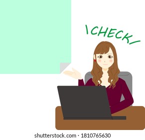 businesswoman with laptop. 	memo space.