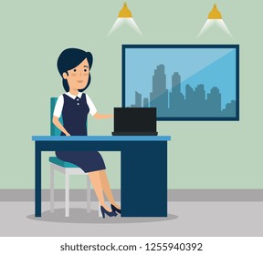 businesswoman with laptop in the office strategy plan