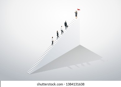 Businesswoman leader business team climbing stairs step on success. Concept illustration vector