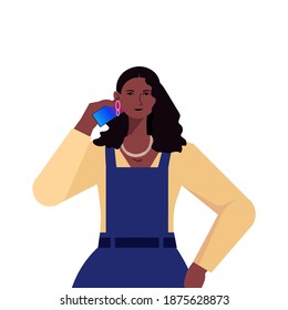 businesswoman leader in formal wear talking phone african american business woman leadership best boss concept female office worker portrait vector illustration