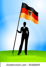 Businesswoman Leader Holding Germany Flag Original Vector Illustration EPS10