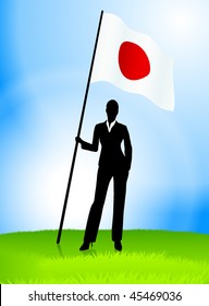Businesswoman Leader Holding Japan Flag Original Vector Illustration EPS10