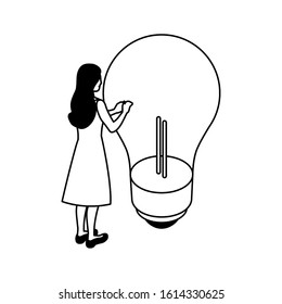 businesswoman with light bulb on white background vector illustration design