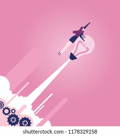 Businesswoman with a light bulb rocket - Business concept vector