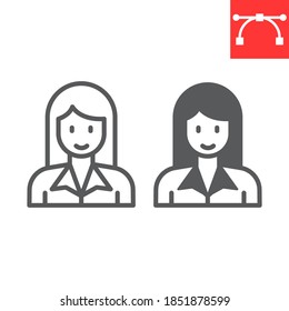 Businesswoman line and glyph icon, female and feminism, business woman sign vector graphics, editable stroke linear icon, eps 10