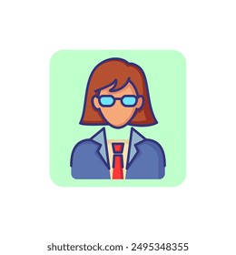 Businesswoman line icon. Woman in formal suit and glasses. Occupation concept. Can be used for topics like top management, leadership, business