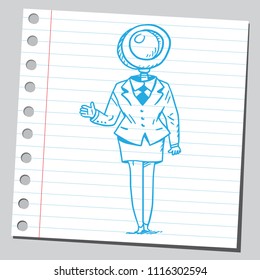 Businesswoman with magnifying glass instead of her head