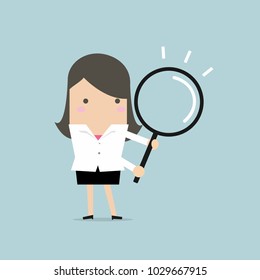 Businesswoman with a magnifying glass. vector