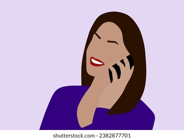 Businesswoman making call with smartphone and talking on cell phone. Happy woman in suit holding cell phone. Colorful silhouette of beautiful woman talking on cell phone.