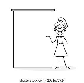 Businesswoman making a presentation, developing ideas. Teacher working, taking part in negotiations, in business activities. Learning. Business plan. Concept for web design. Outline of a vector