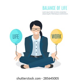 Businesswoman meditating. Woman balancing life and work