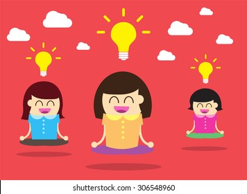 Businesswoman meditation,good idea concept, Businesswoman thinking during meditation, cartoon flat design vector background