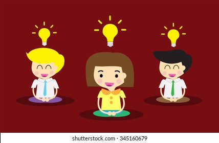Businesswoman and Businesswoman meditation,good idea concept, Businesswoman thinking during meditation, cartoon flat design vector background