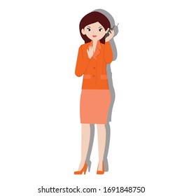 Businesswoman with mobile phone. creative idea design. Flat vector illustration for template, brochure or presentation.