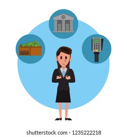 Businesswoman and money symbols