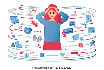 Businesswoman mother concept with flat woman divided in business and parent parts vector illustration