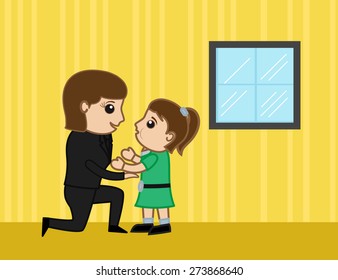 Businesswoman Mother and Small Girl Cartoon Vector