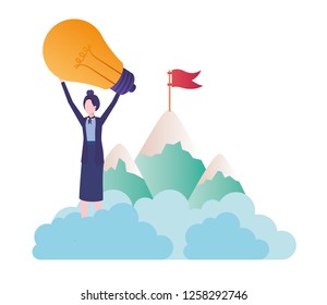 businesswoman with mountain and lightbulb