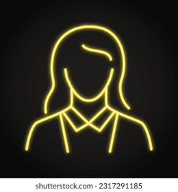 Businesswoman neon icon in line style. Anonymous woman in a suit, political candidate symbol. Vector illustration.