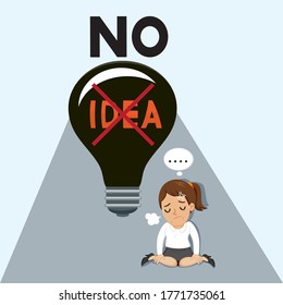 Businesswoman no idea bulb on the dark background, illustration vector cartoon