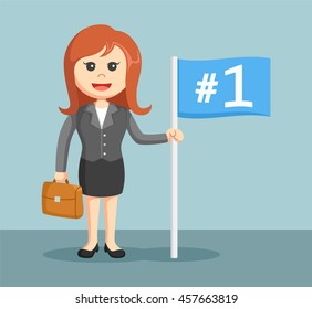 businesswoman with number one flag