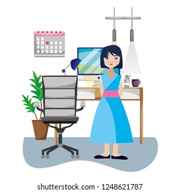 Businesswoman in office cartoon