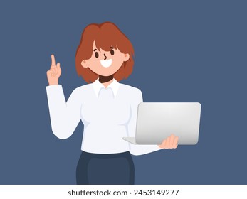 Businesswoman office job character working with a laptop to online working. Cartoon character illustration vector design.