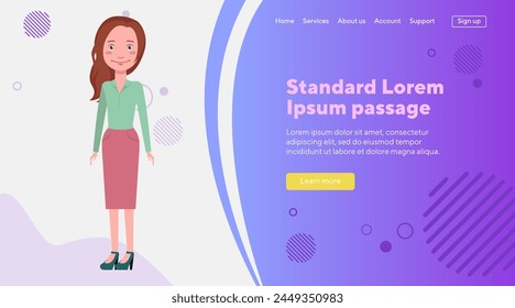 Businesswoman in office wear flat vector illustration. Smiling personal assistant in office. Business, lifestyle, office, secretary concept for website design, banner or landing page