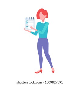 businesswoman office worker holding notepad to do check list form business woman manager standing pose female cartoon character full length flat isolated