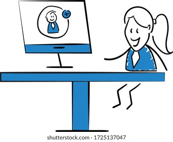 Businesswoman - Office worker manager working on computer and add a friend online.
Girl and boy hand drawn doodle line art cartoon design character - isolated vector illustration outline of man.