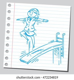 Businesswoman on diving board