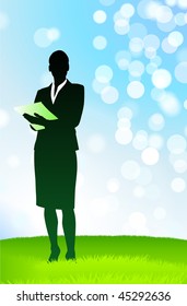 Businesswoman on Nature Background Original Vector Illustration EPS10