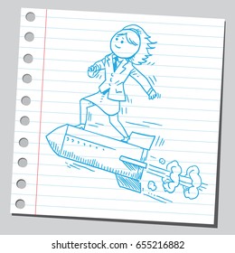 Businesswoman on rocket